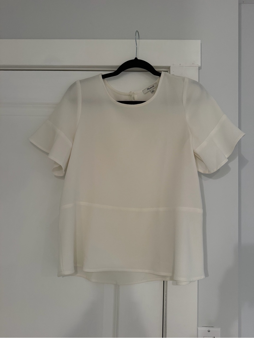 Madewell Cream Short Ruffle Sleeve Blouse